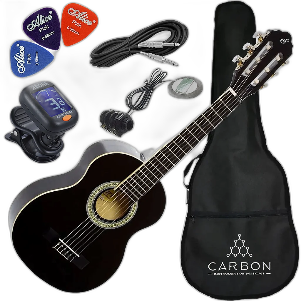 Kit Violão Giannini Start N6 3/4 Preto Eletroacústico Nylon