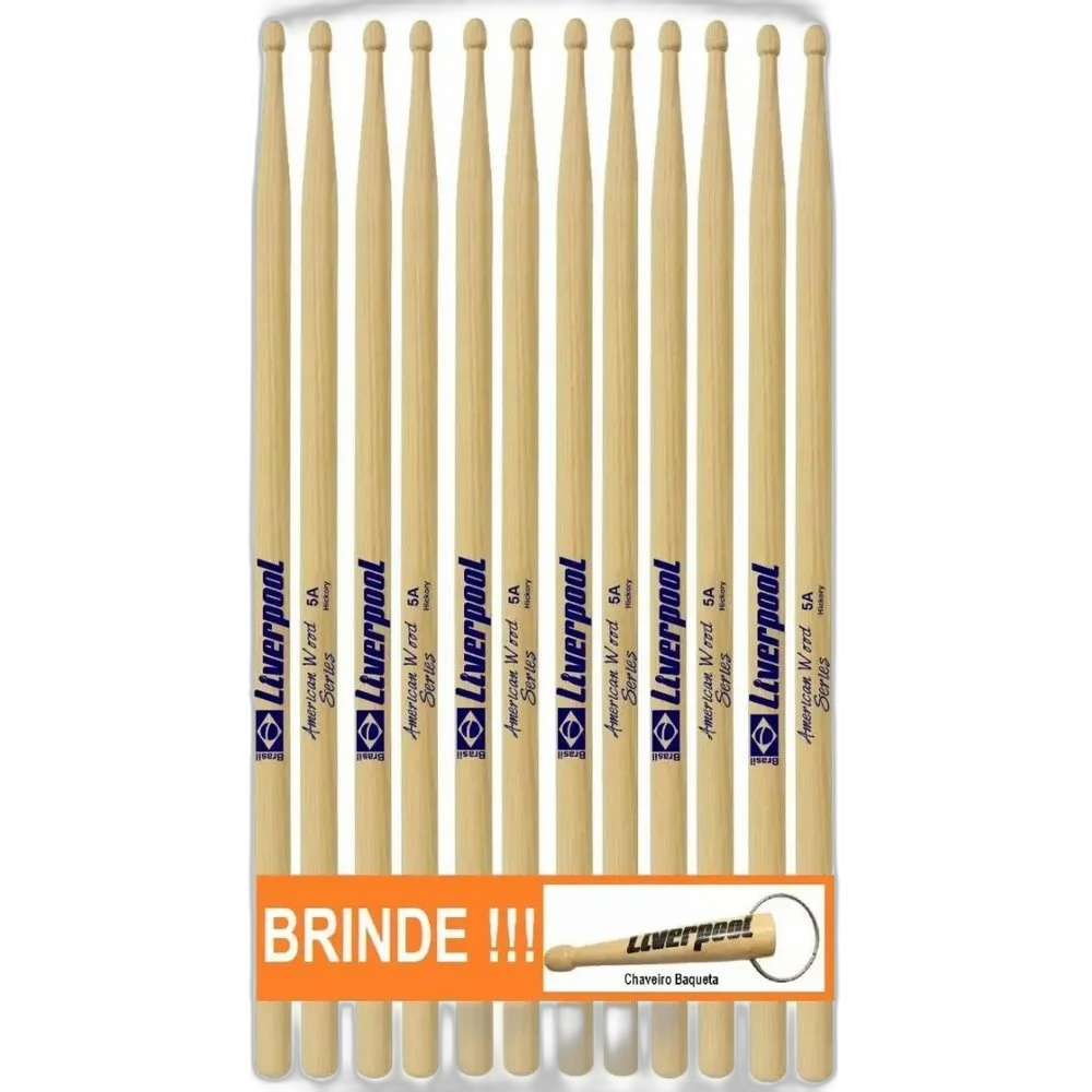 Baqueta 5A Hickory Ponta De Madeira 6 Pares hy 5AM Liverpool