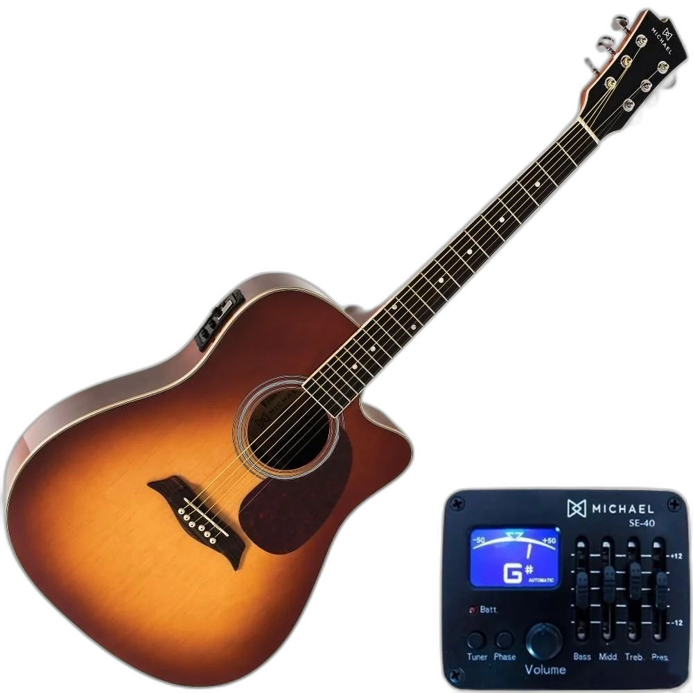 Violão Elétrico Aço Michael Folk Vm925dt Vs Vintage Sunburst