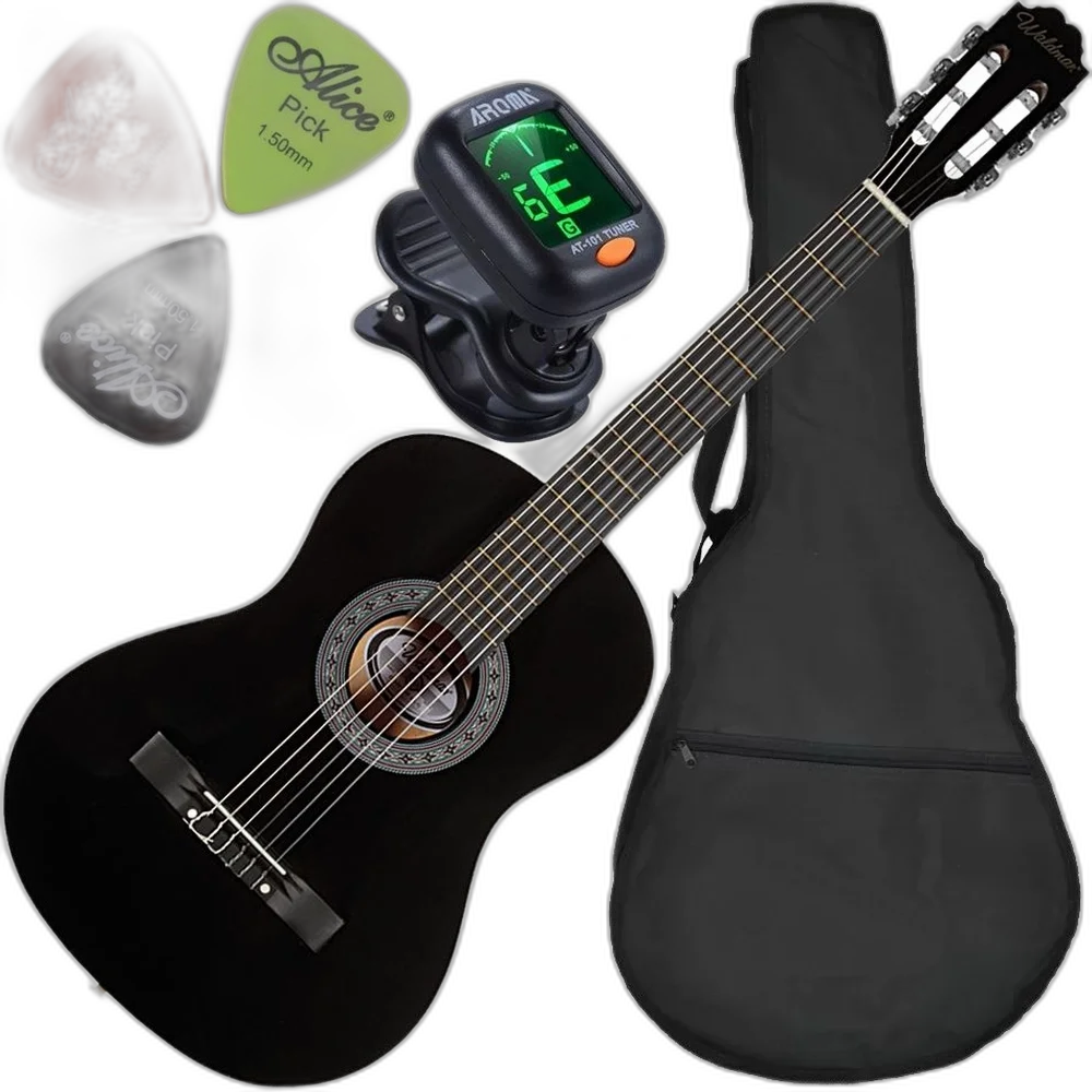 Kit Violão Acústico Waldman Popstar Pp1 Preto Cordas Nylon