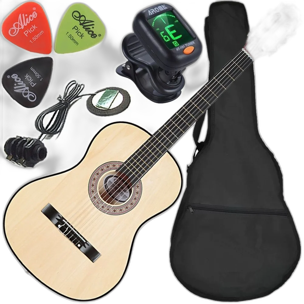 Kit Violão Elétrico Waldman Popstar Pp1 Natural Cordas Nylon