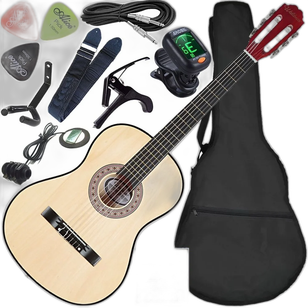 Kit Violão Elétrico Waldman Popstar Pp1 Natural Cordas Nylon Completo