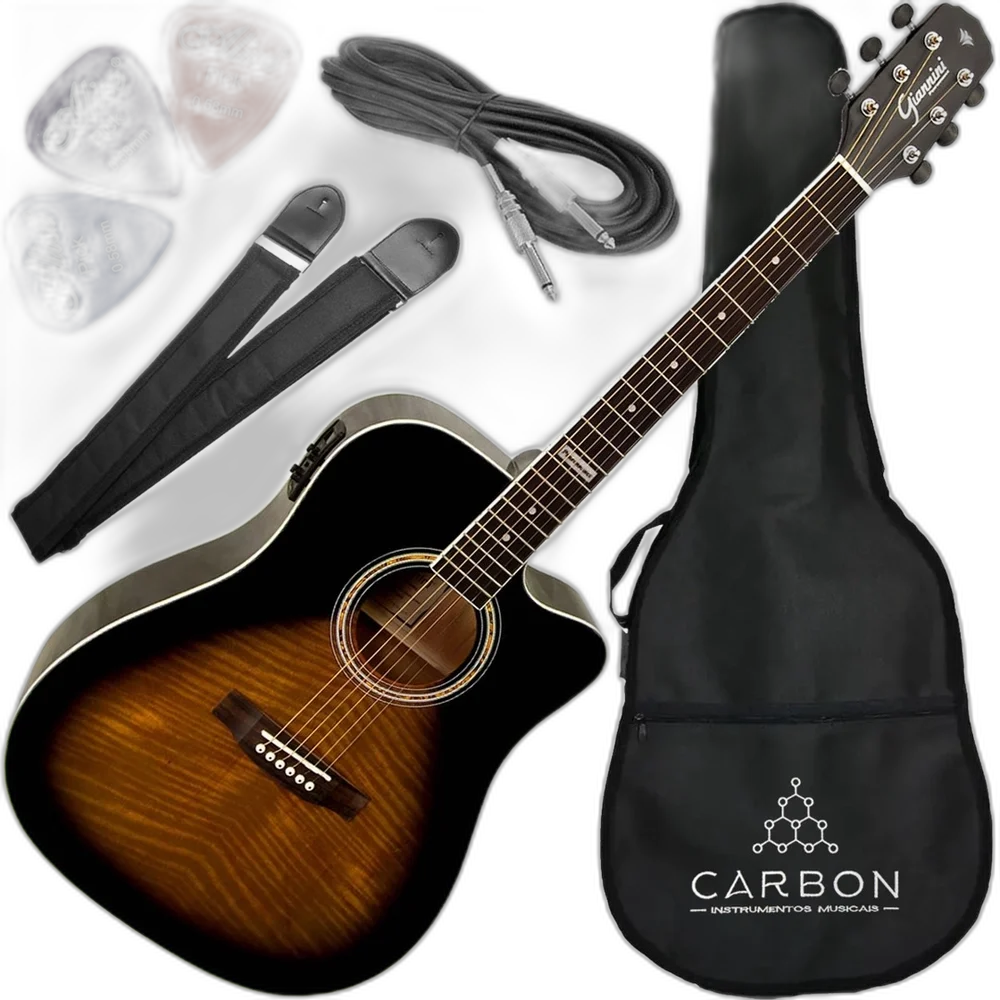 Kit Violão Giannini Gf1d 3ts Folk Eletroacústico C/ Afinador