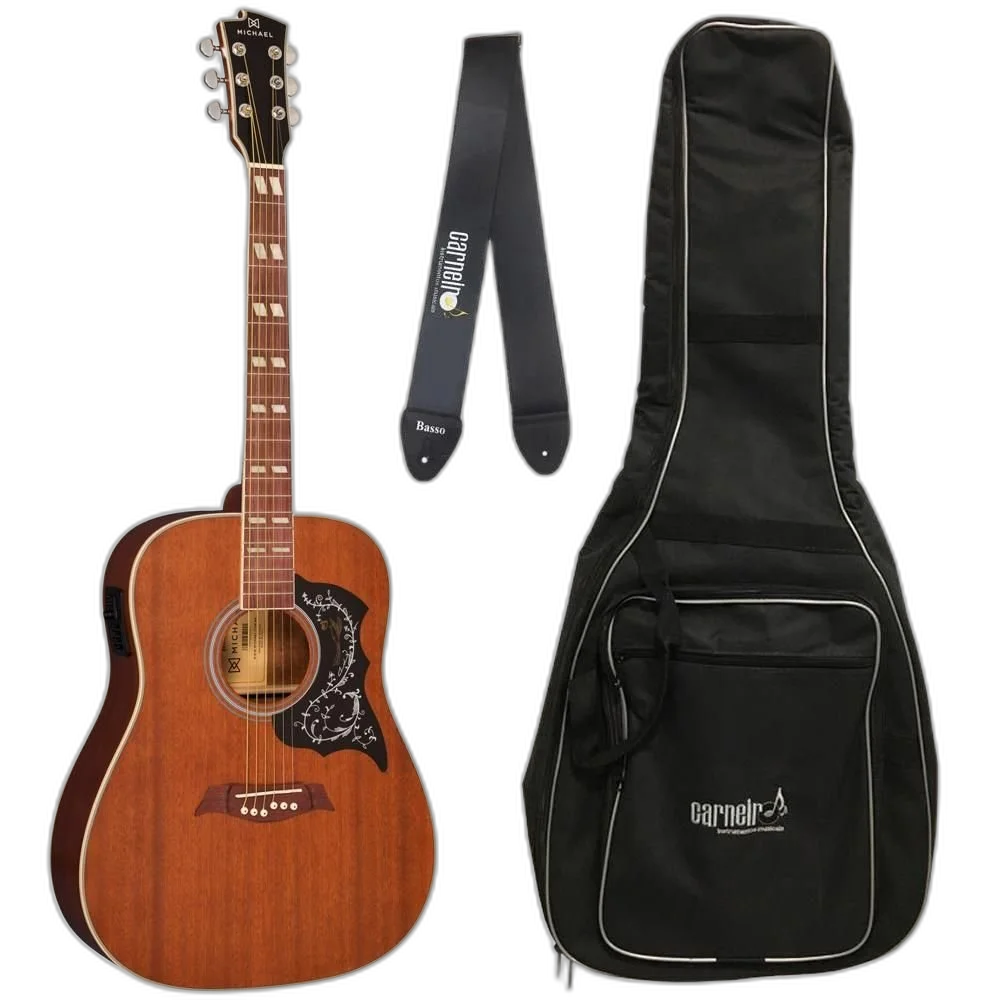 Violão Folk Michael VM925 Mahogany + Capa + Correia