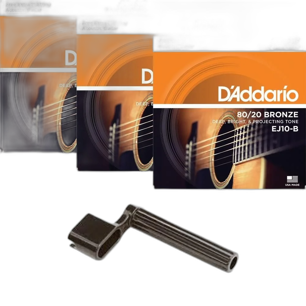 Kit 3 Encordoamentos Violão Daddario.010 EJ10 + Encordoador