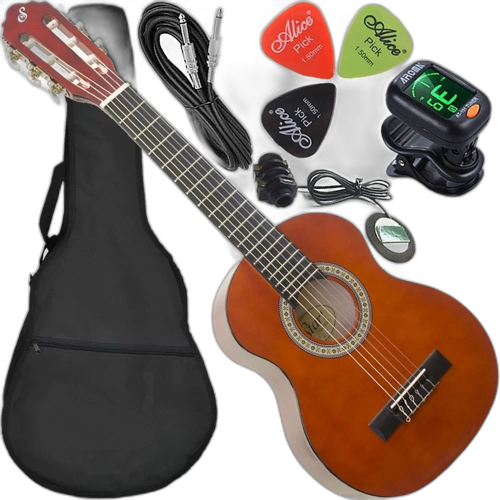 Kit Violão Infantil Giannini Elétrico Canhoto Nylon Nr Nt