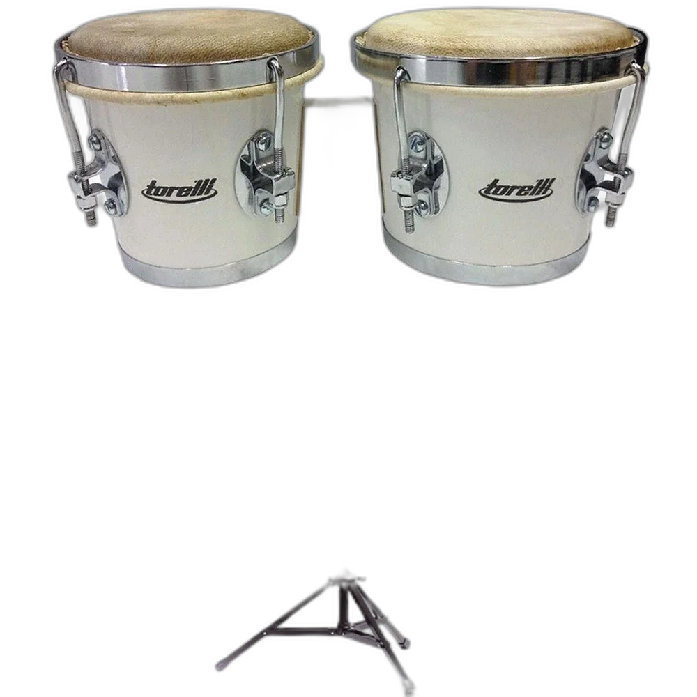 Kit Bongô De Madeira Branco 7x8 Tb011 Torelli Com Pedestal