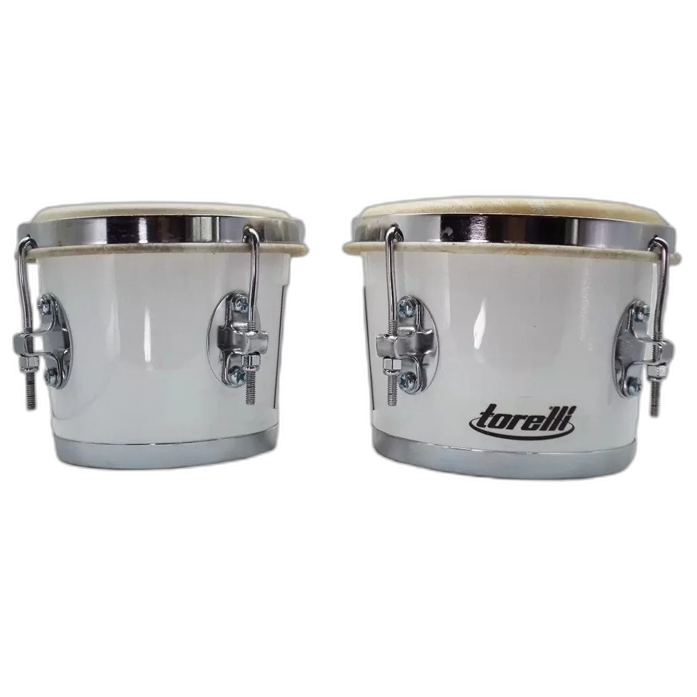 Kit Bongô De Madeira Branco 7x8 Tb011 Torelli Com Pedestal