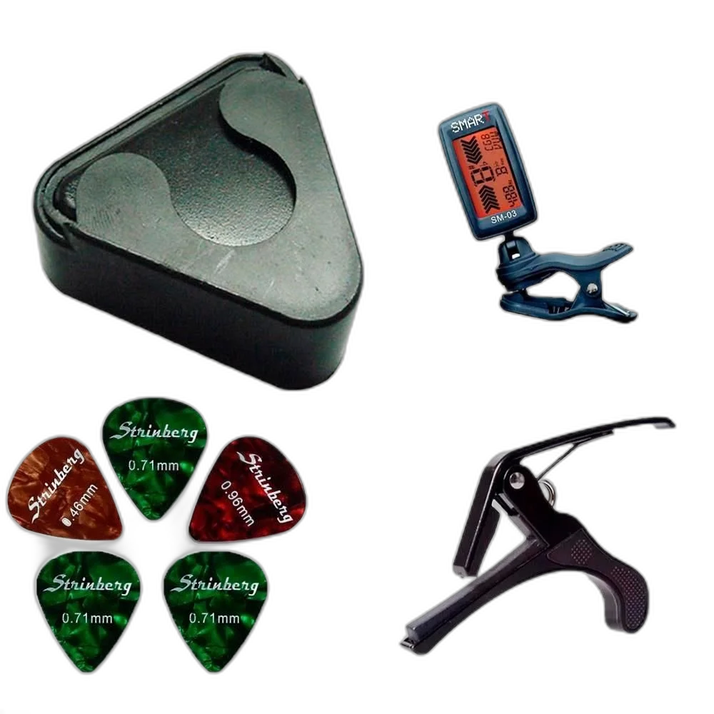 Kit Porta Palhetas + 5 Palhetas + Afinador + Capotraste