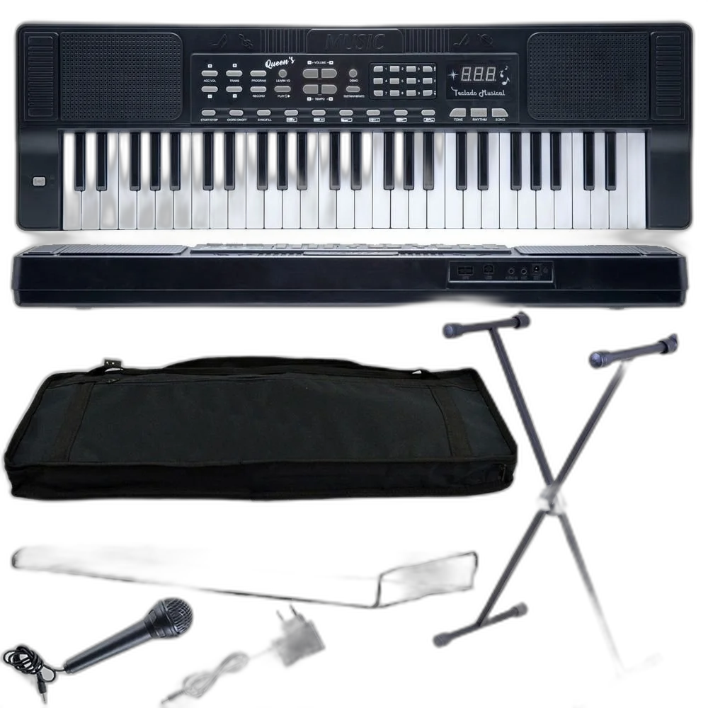 Kit Teclado Musical Iniciantes Queens N19-0563 54 Teclas Led