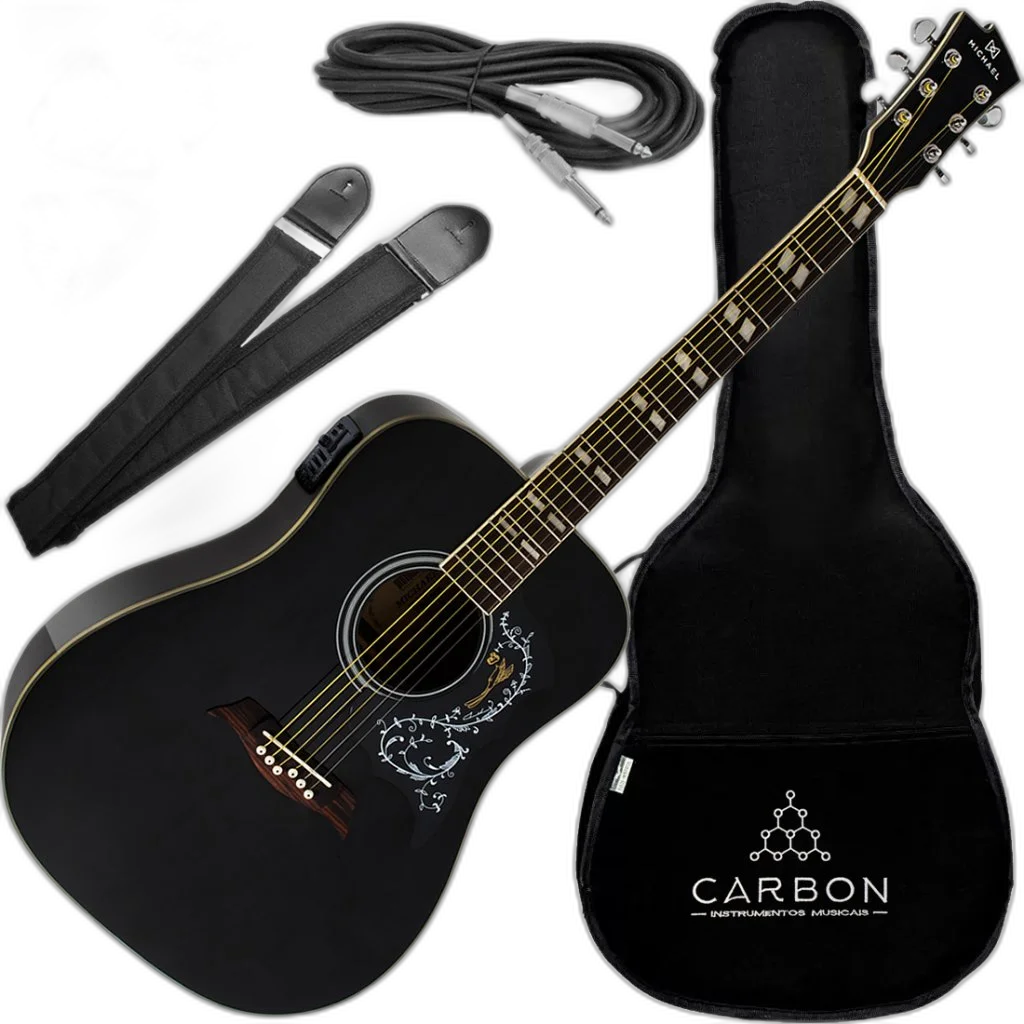 Kit Violão Elétrico Folk Michael VM925DT BK Galaxy Preto Vx01