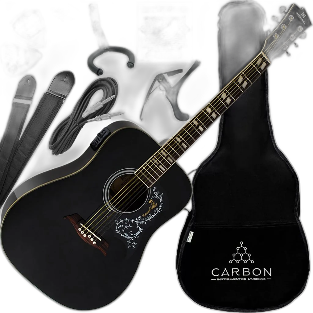 Kit Violão Elétrico Folk Michael VM925DT BK Galaxy Preto Vx02