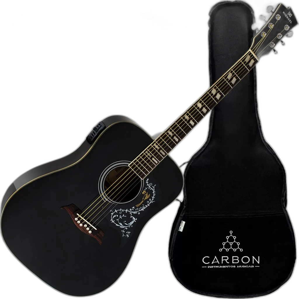 Kit Violão Elétrico Folk Michael Vm925Dt Bk Galaxy Preto