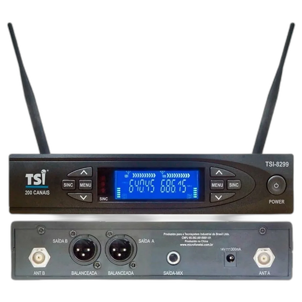 Sistema de Microfone Sem Fio Duplo de Mão 8299 UHF - TSI