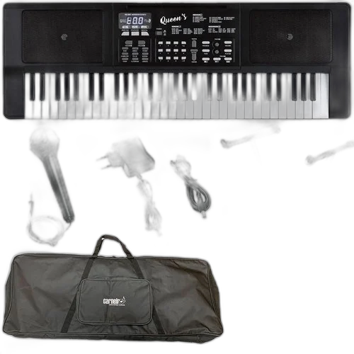 Teclado Iniciante Queens 61 Teclas + Microfone Capa Estante