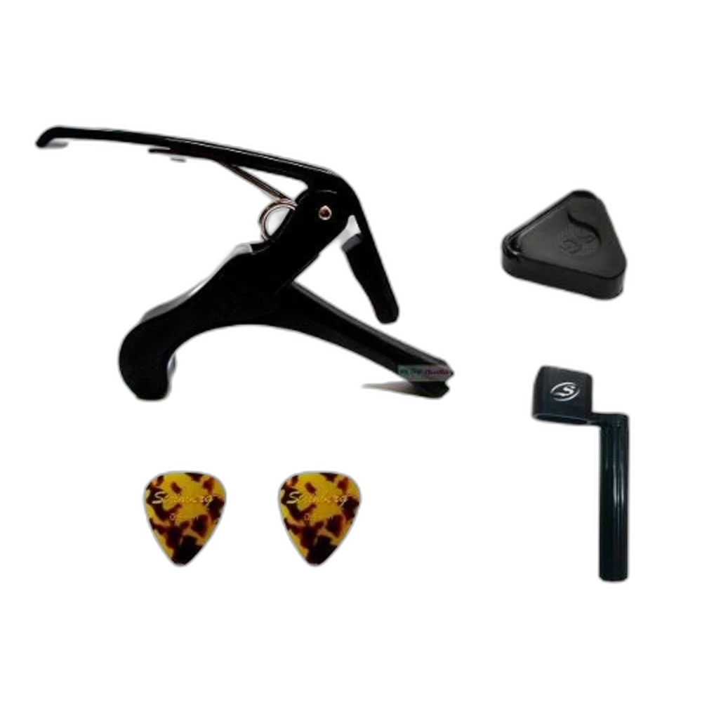 Kit Para Violão Capotraste + Encordoador + Porta + Palhetas