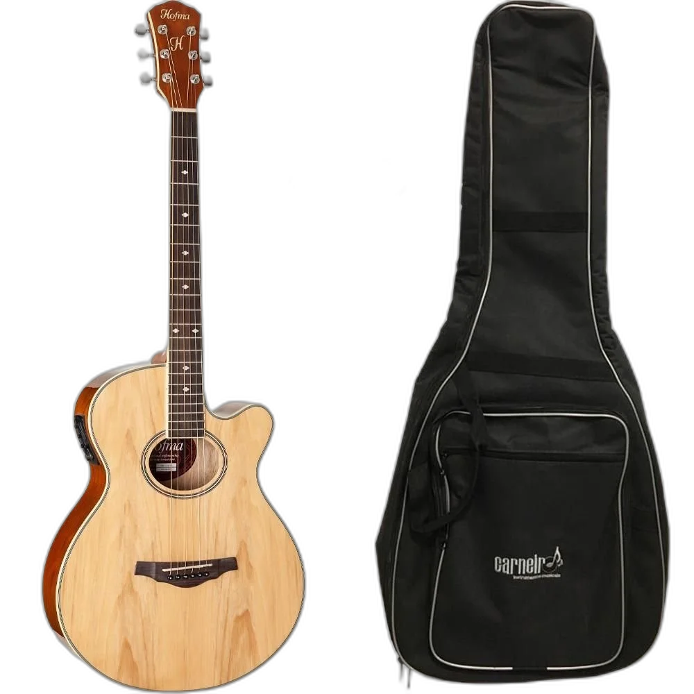 Violão Mini Jumbo Elétrico Hofma HMF249 Natural + Capa