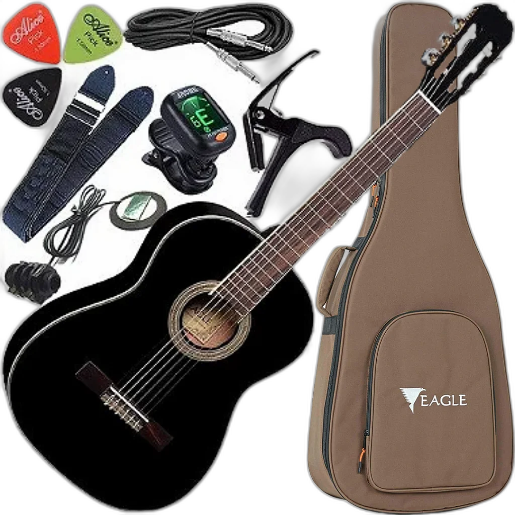 Kit Violão Eletroacústico Nylon Spruce Eagle Dh69 Preto Bk