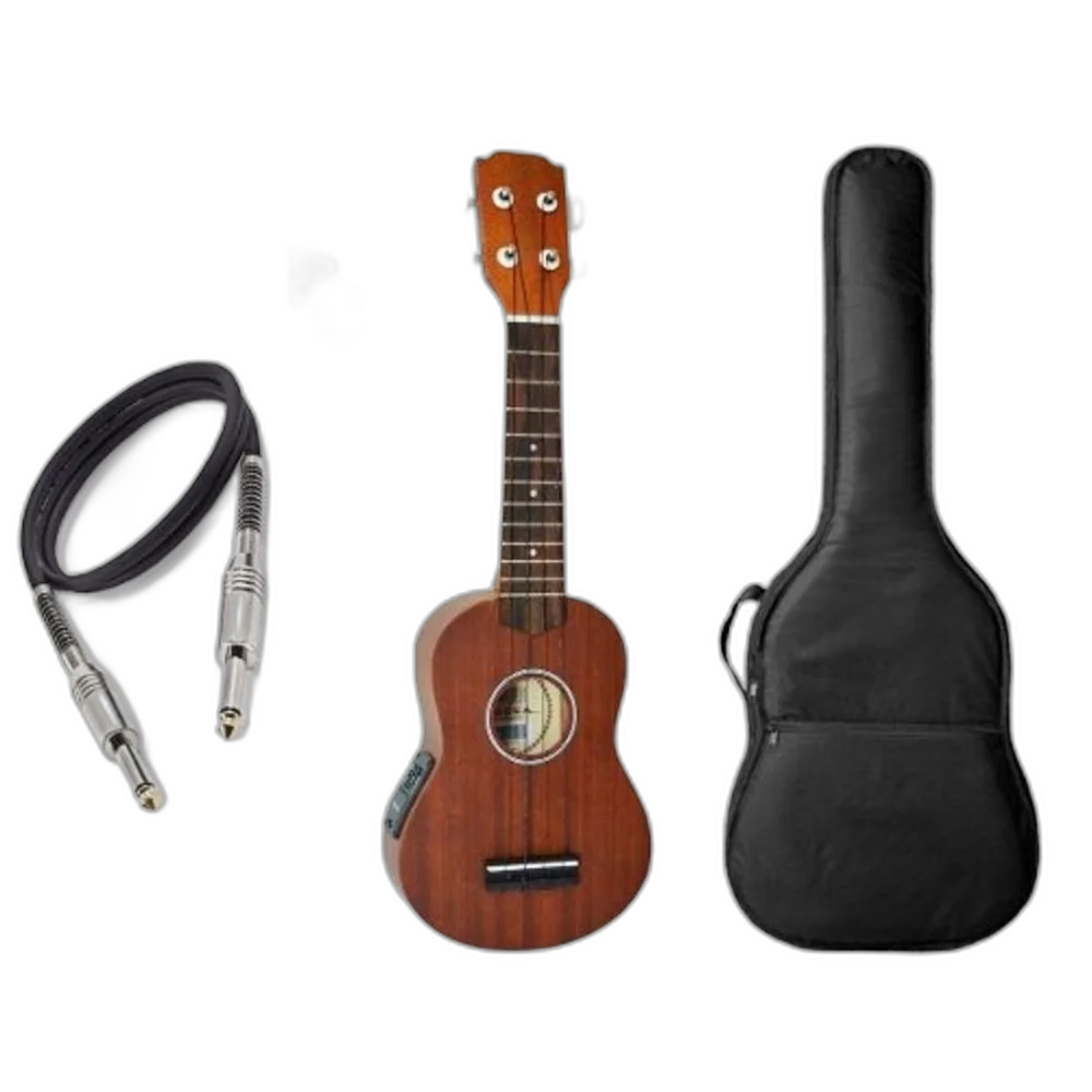 Ukulele Soprano Elétrico Vogga Vuk309 Mahogany Capa Afinador Profissional