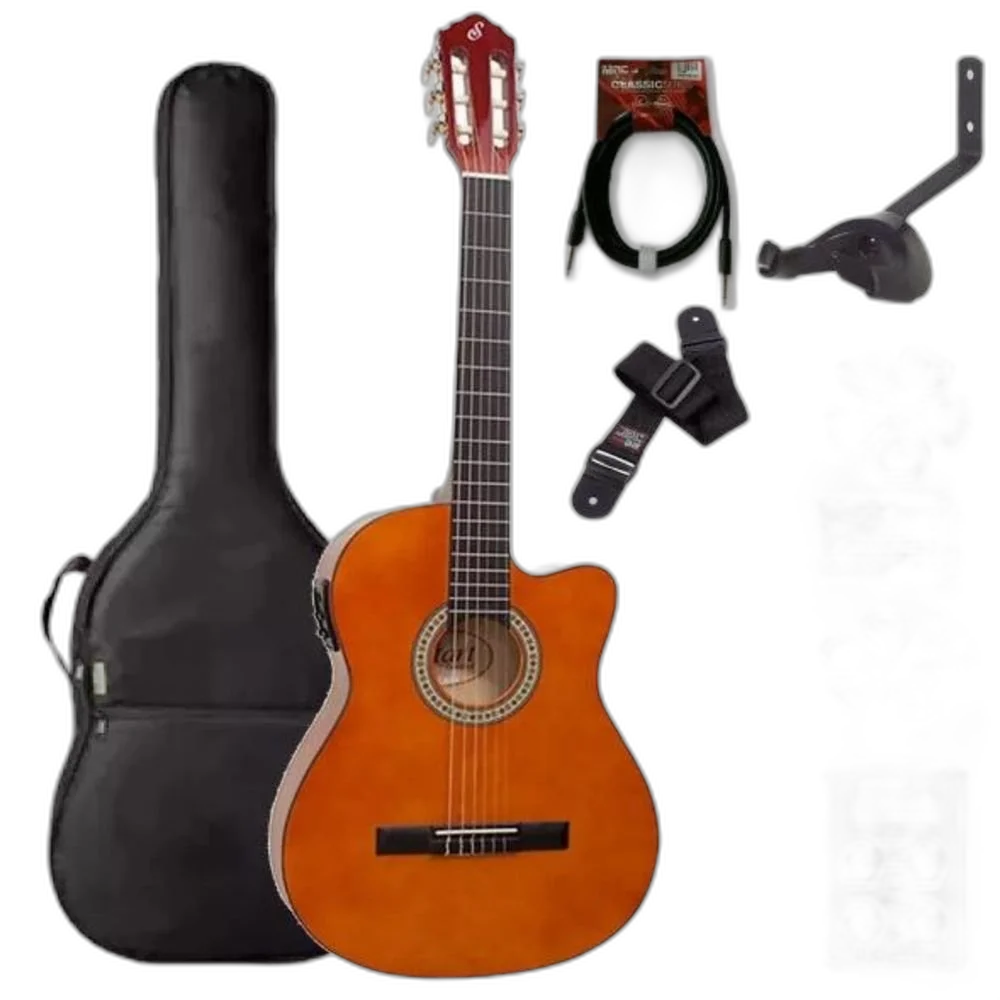 Violão Giannini Aço Com Cutaway Elétrico Modelo Flat Sf-14 Natural + Kit Acessórios