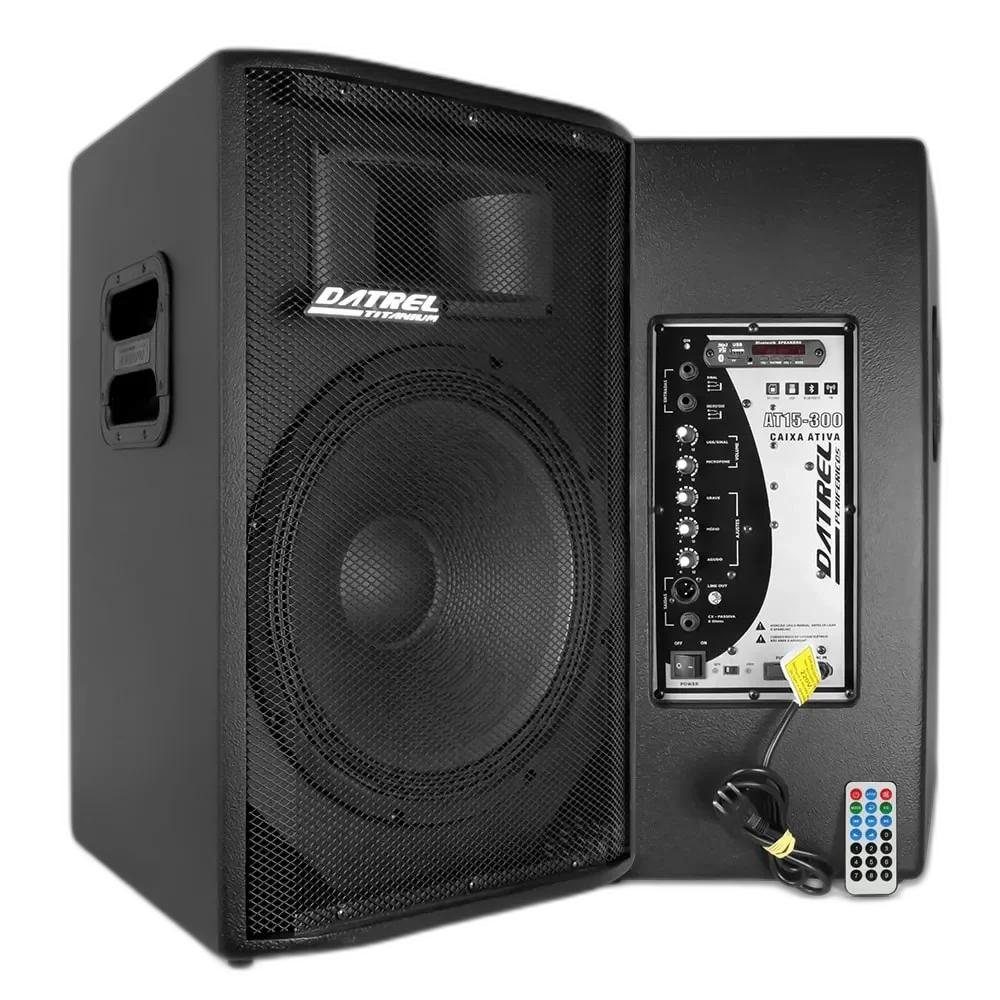 Caixa De Som Ativa Datrel AT15-300 Bluetooth 300W 15 Pol Bivolt Preta