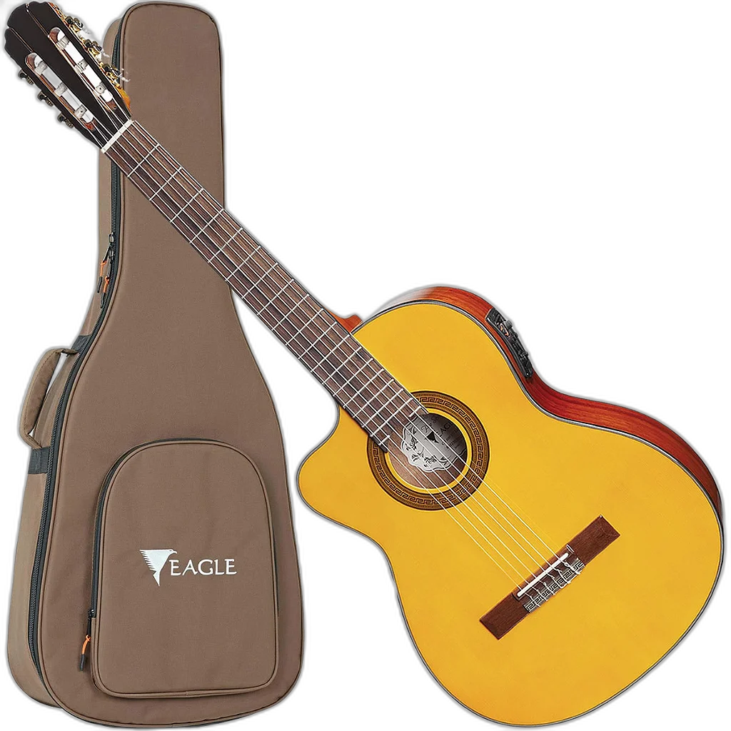 Violão Eletroacustico Canhoto Eagle Ch800 Nt Lh Clássico Cutway Natural