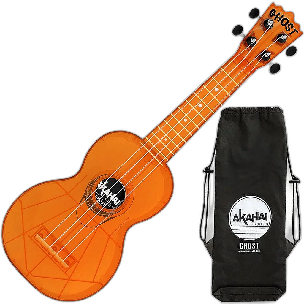 Ukulele Akahai Ghost Soprano Acústico Hawaii Tangerine Transparente