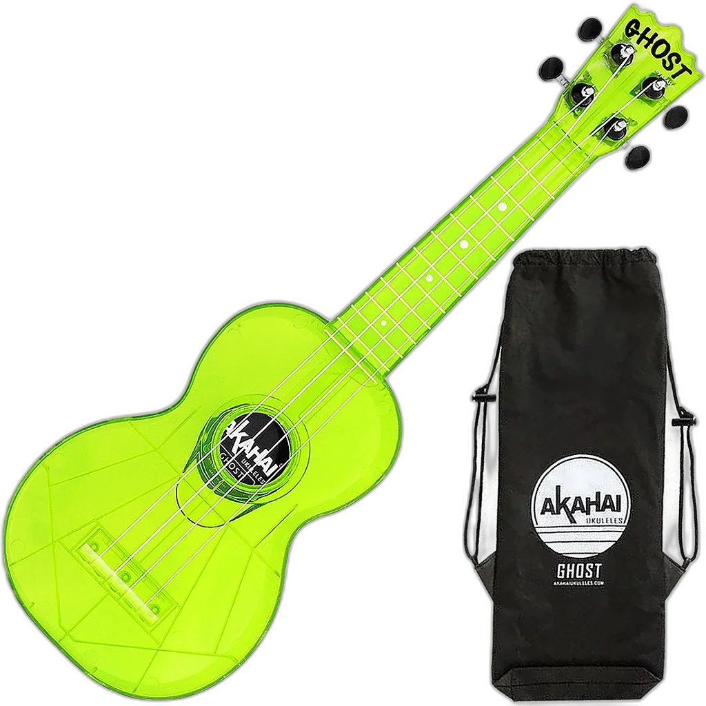 Kit Ukulele Akahai Ghost Soprano Acústico Hawaii Lemon Transparente Ux01