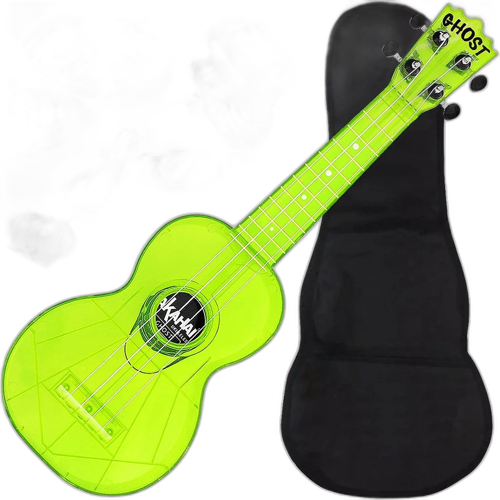 Kit Ukulele Akahai Ghost Soprano Elétrico Hawaii Lemon Transparente Ux04