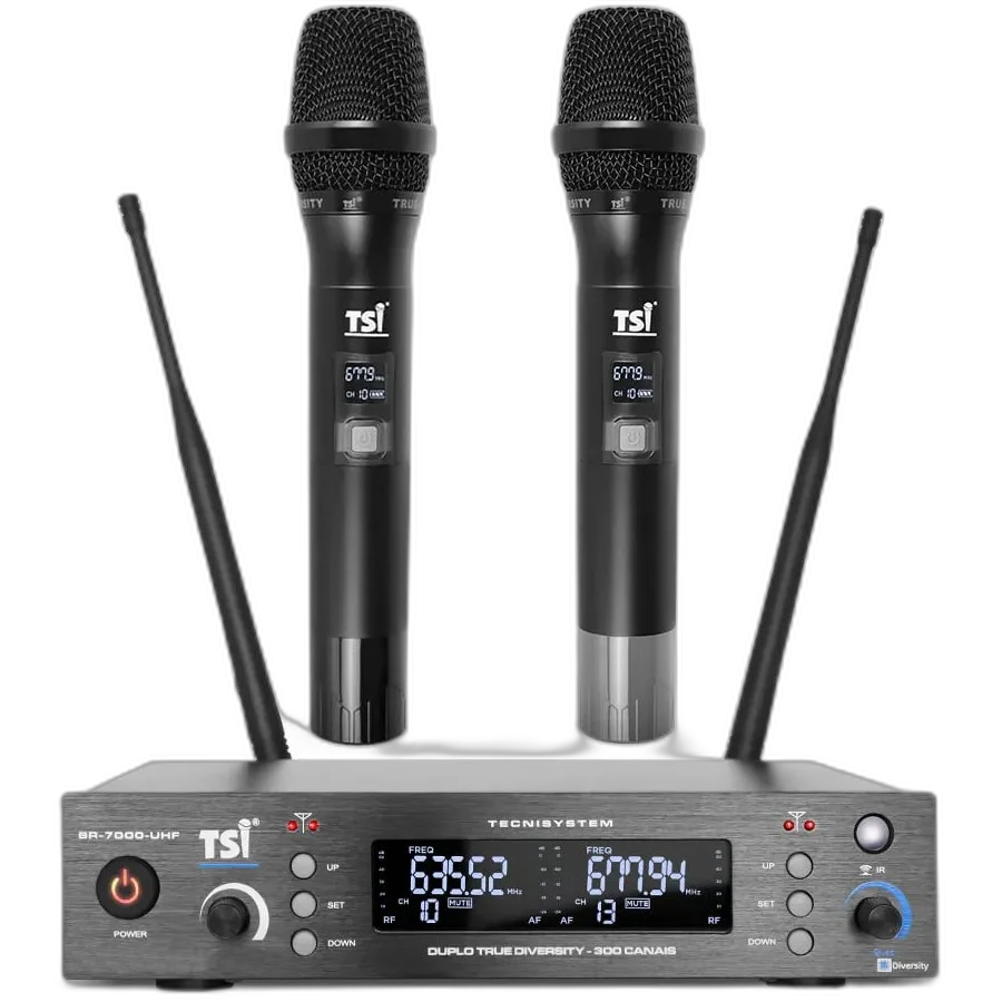 Microfone Sem Fio Duplo De Mão BR-7000 UHF - TSI