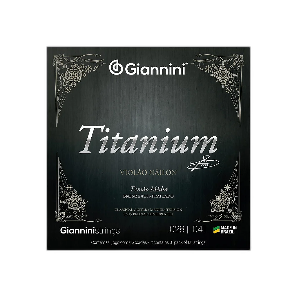 Encordoamento Violão Nylon 6 Cordas Giannini Titanium Bronze 85/15 GENWTM Média