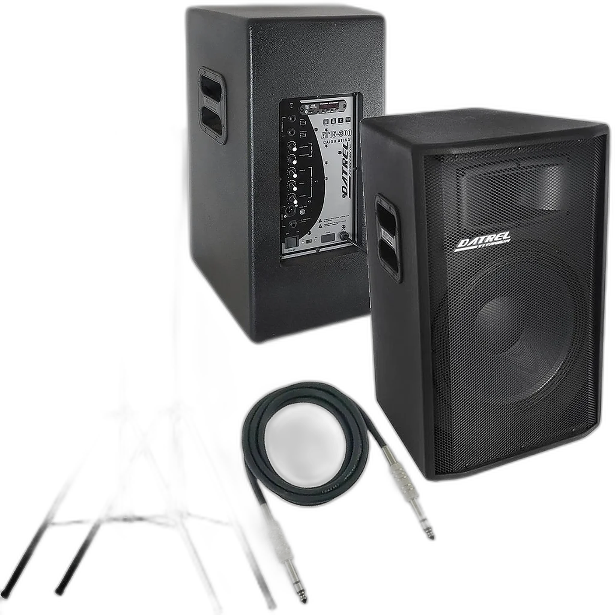 Kit Caixa de Som Datrel Ativa e Passiva Falante 15" 600w Rms Titanium Bluetooth Usb CSX02