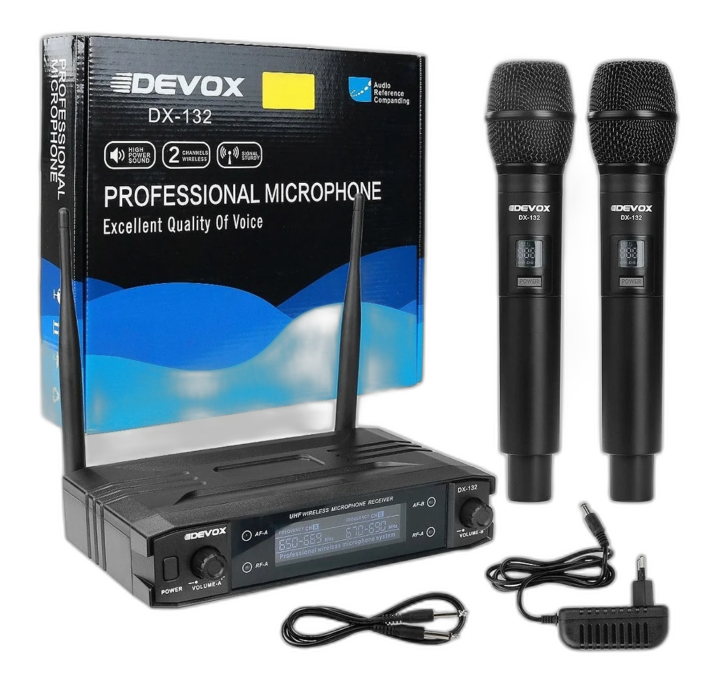 Microfone Sem Fio Duplo De Mão Uhf Devox Dx132 Profissional