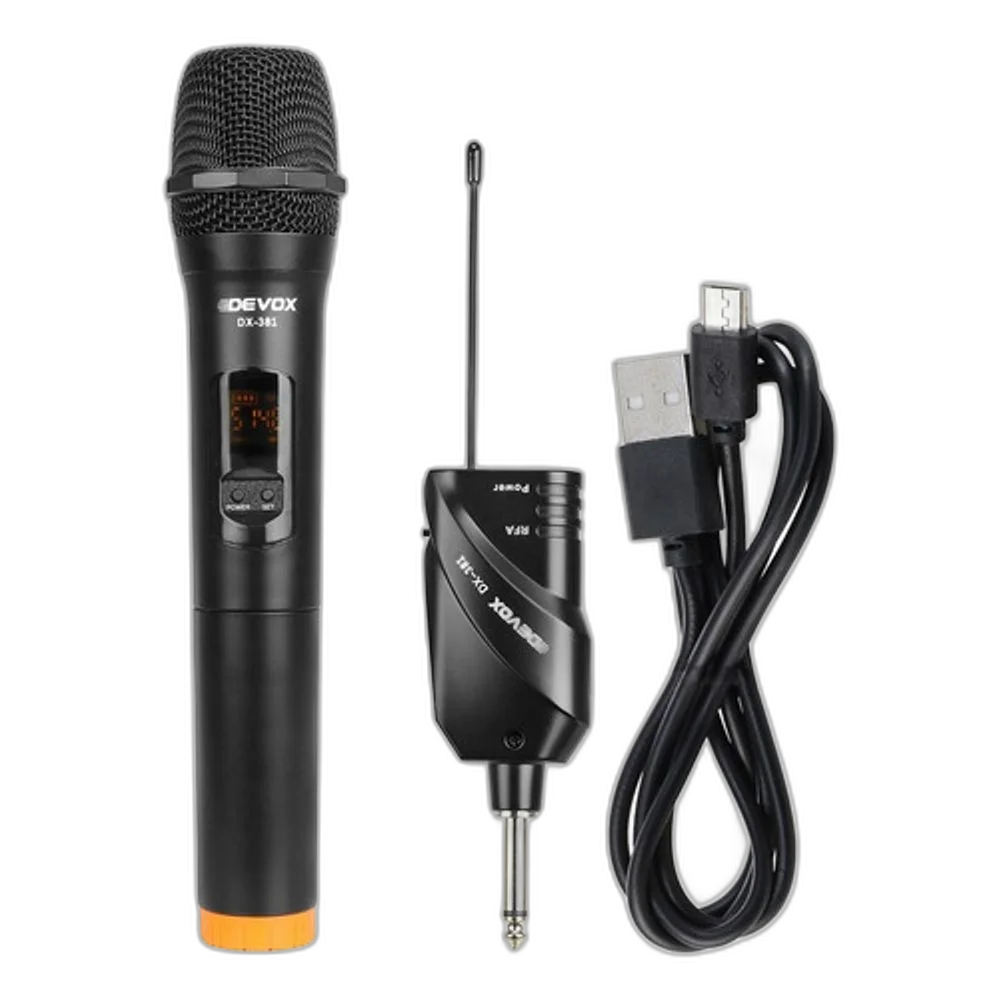 Microfone Sem Fio De Mao Uhf Com Mini Receptor Dx-381 Devox