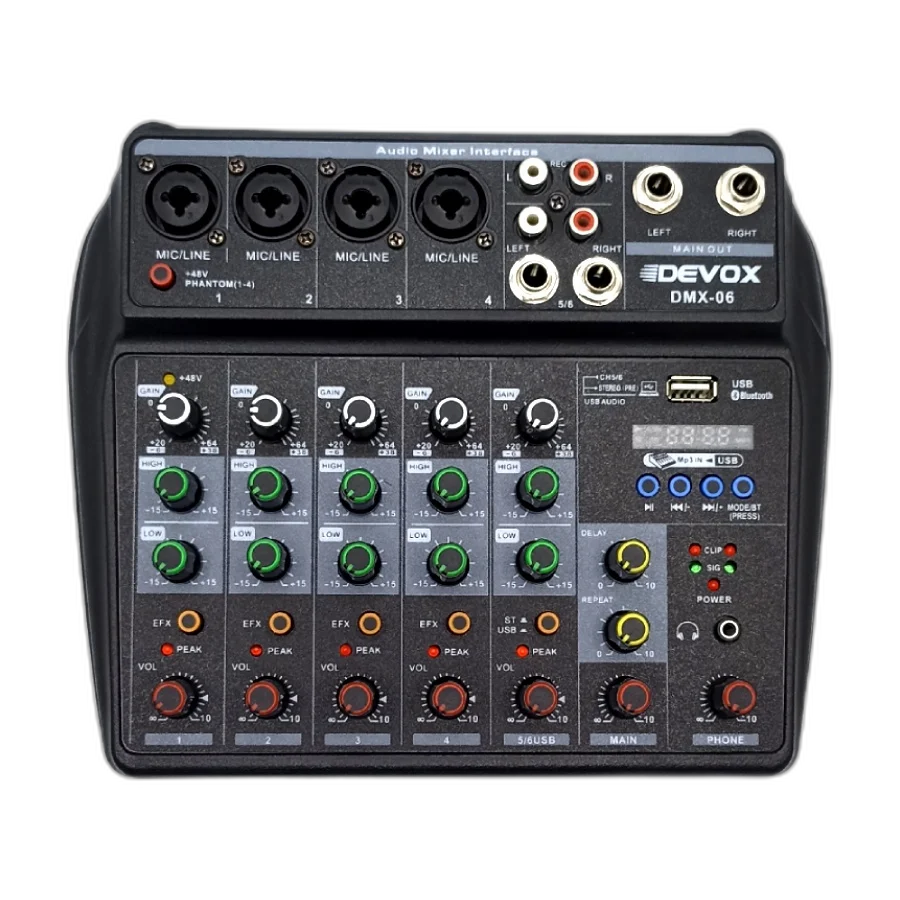 Mesa De Som Devox DMX-06 USB Bluetooth Interface 6 Canais