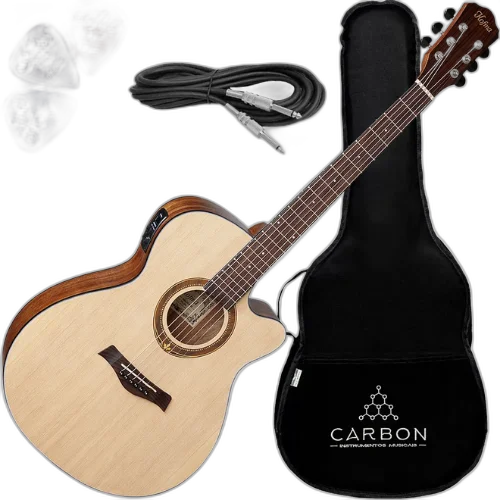 Kit Violão Elétrico Hofma Hma-295 Stnt Natural Aço Vx01