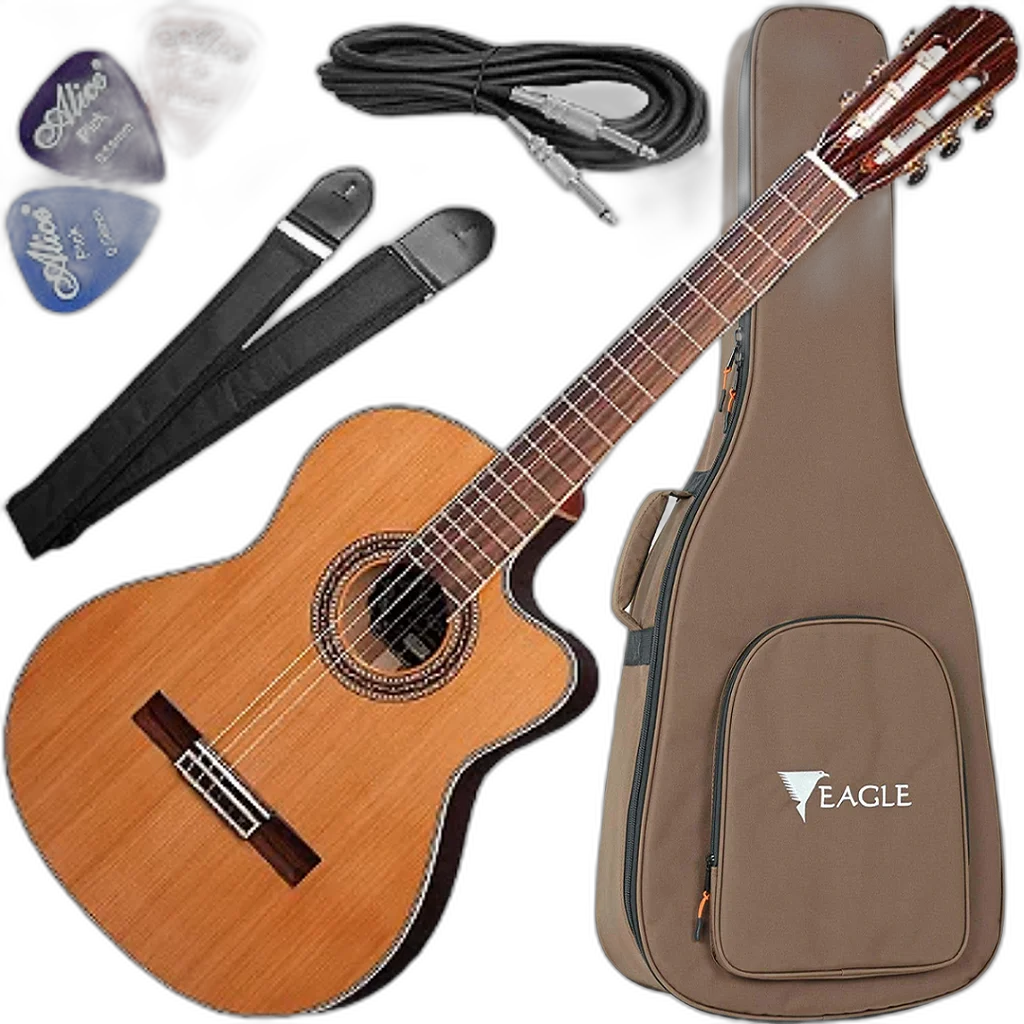 Kit Violão Elétrico Eagle Emn860c Nylon Eq Promix Natural Vx01
