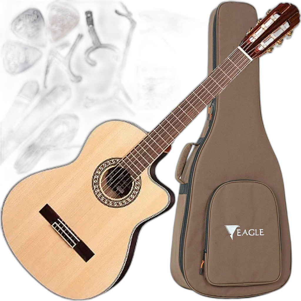 Kit Violão Eletroacústico Eagle Emn880c Nylon Clássico Cutaway Vx03