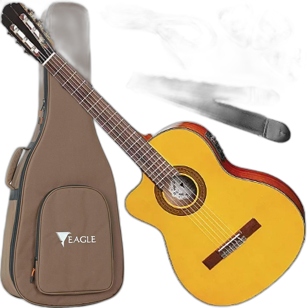Kit Violão Elétrico Canhoto Eagle CH800 LH Nylon Natural Vx01