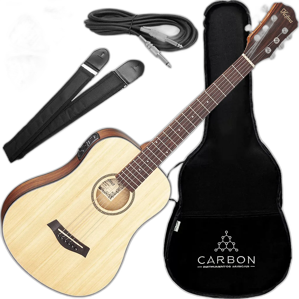 Kit Violão Elétrico Hofma Folk Baby HBB 34Y Natural Satin Vx01