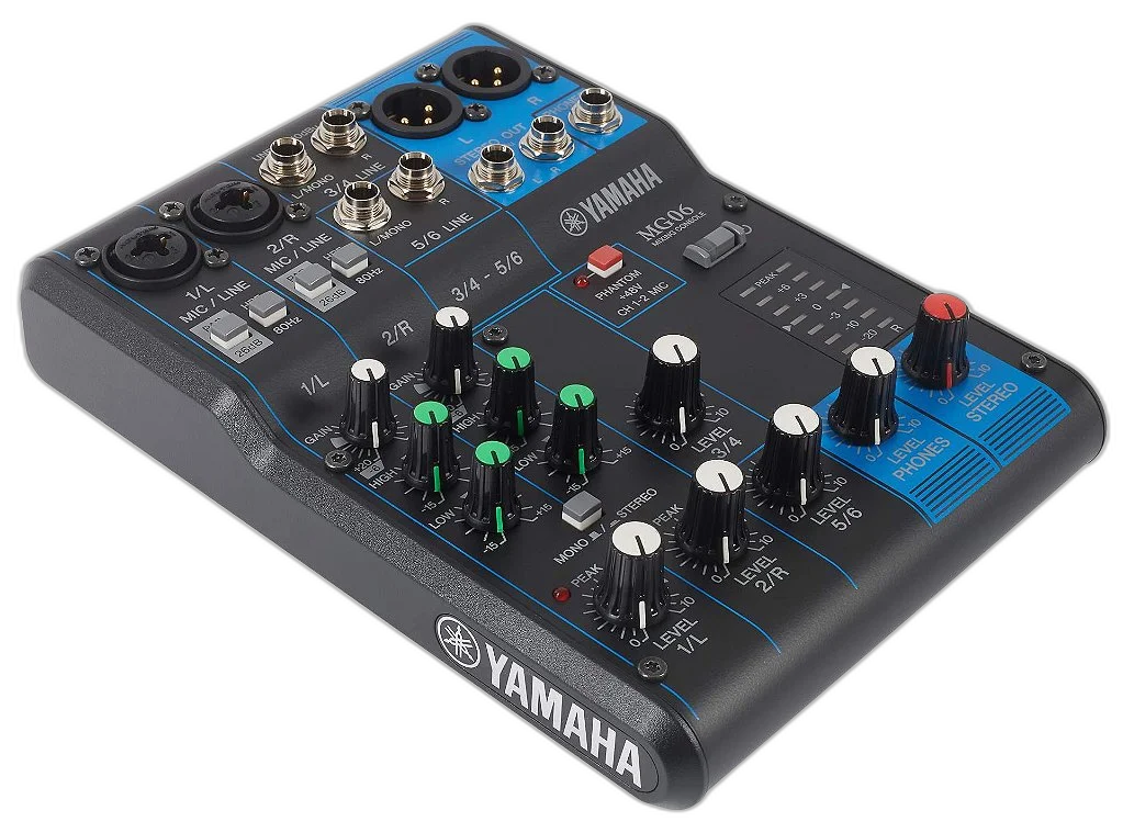 Mesa de Som Yamaha MG06 6 Canais Analógica Interface de Áudio