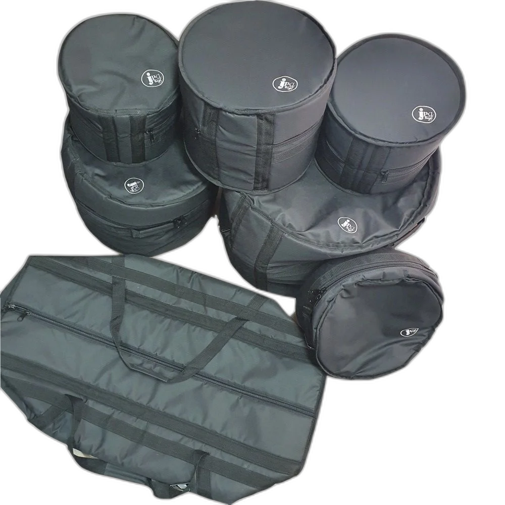 Kit Capa Bag Bateria 7 Peças Nylon Acolchoada Bumbo 22'' Carbon