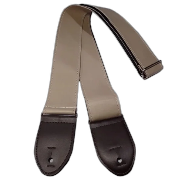 Correia Couro Sintético Bege 5cm Lisa Para Violão, Guitarra, Baixo