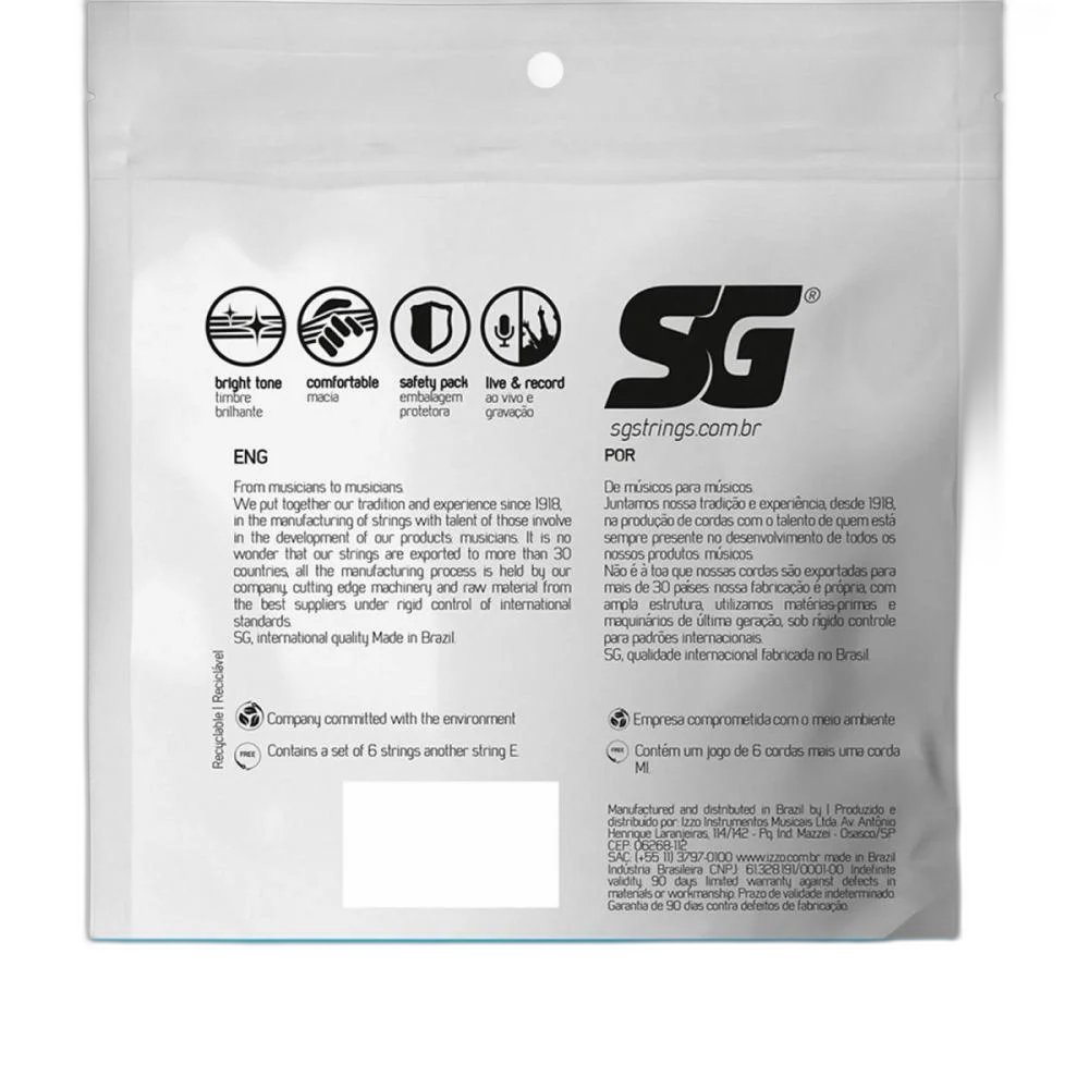 Encordoamento Para Guitarra .010 Leve Nicke SG 5198