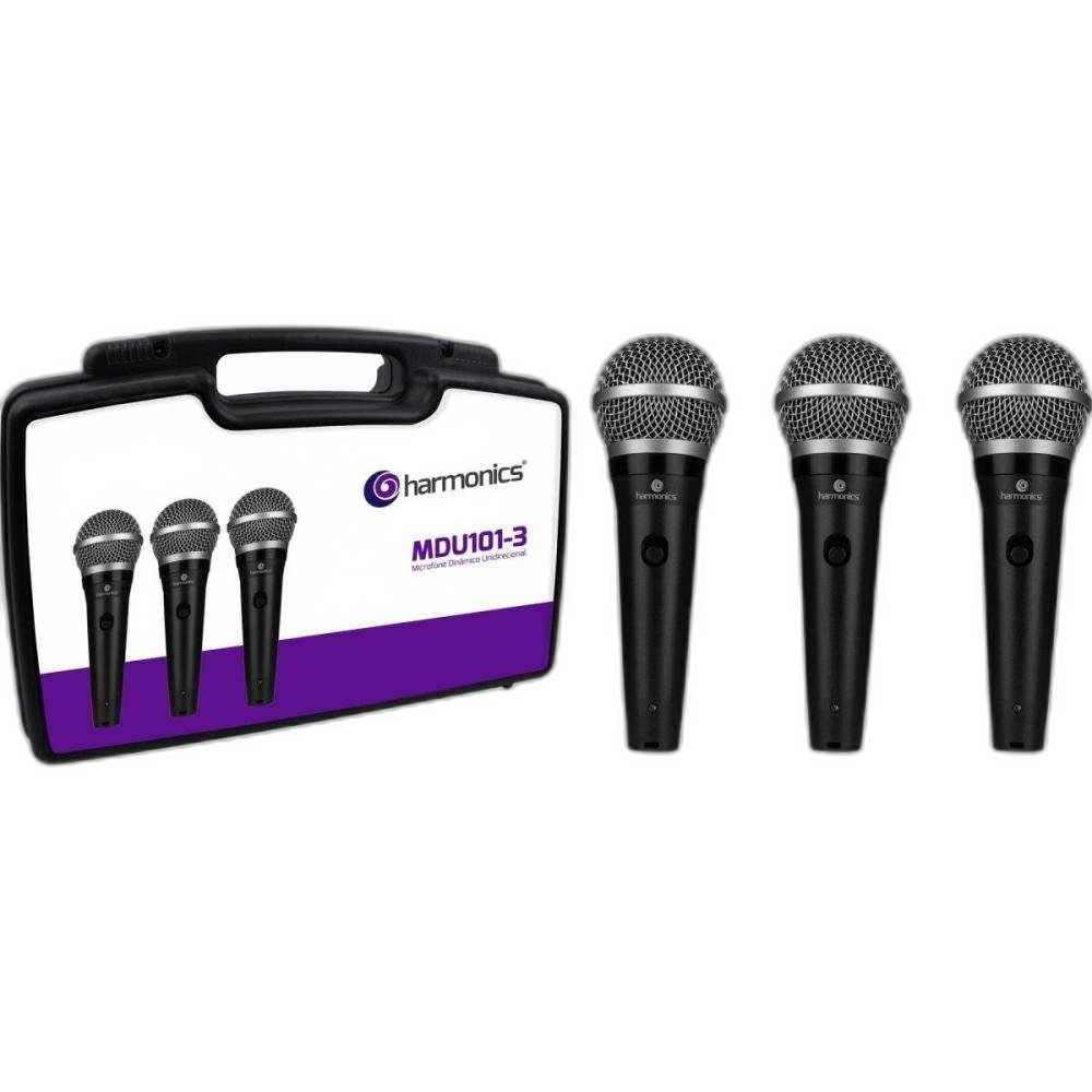 Kit De Microfone Harmonics MDU11 Com 3 Microfones Dinâmico Cardióide