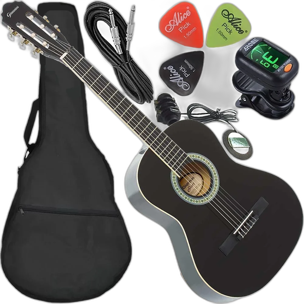 Kit Violão Giannini Start N6 3/4 Preto Eletroacústico Nylon Canhoto