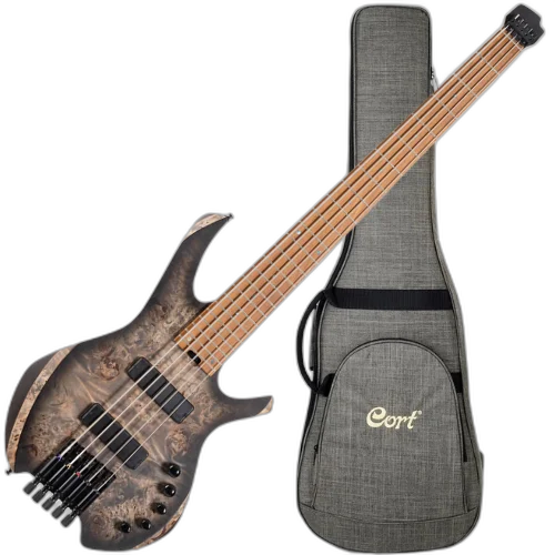 Contrabaixo Elétrico Cort Space5 SDB Star Dust Black Headless 5 Cordas Ativo com Captadores Bartolini e Bag