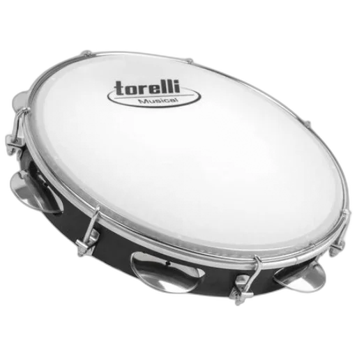 Pandeiro Torelli 10" Nylon Preto TP309PR com Pele Leitosa e Afinadores
