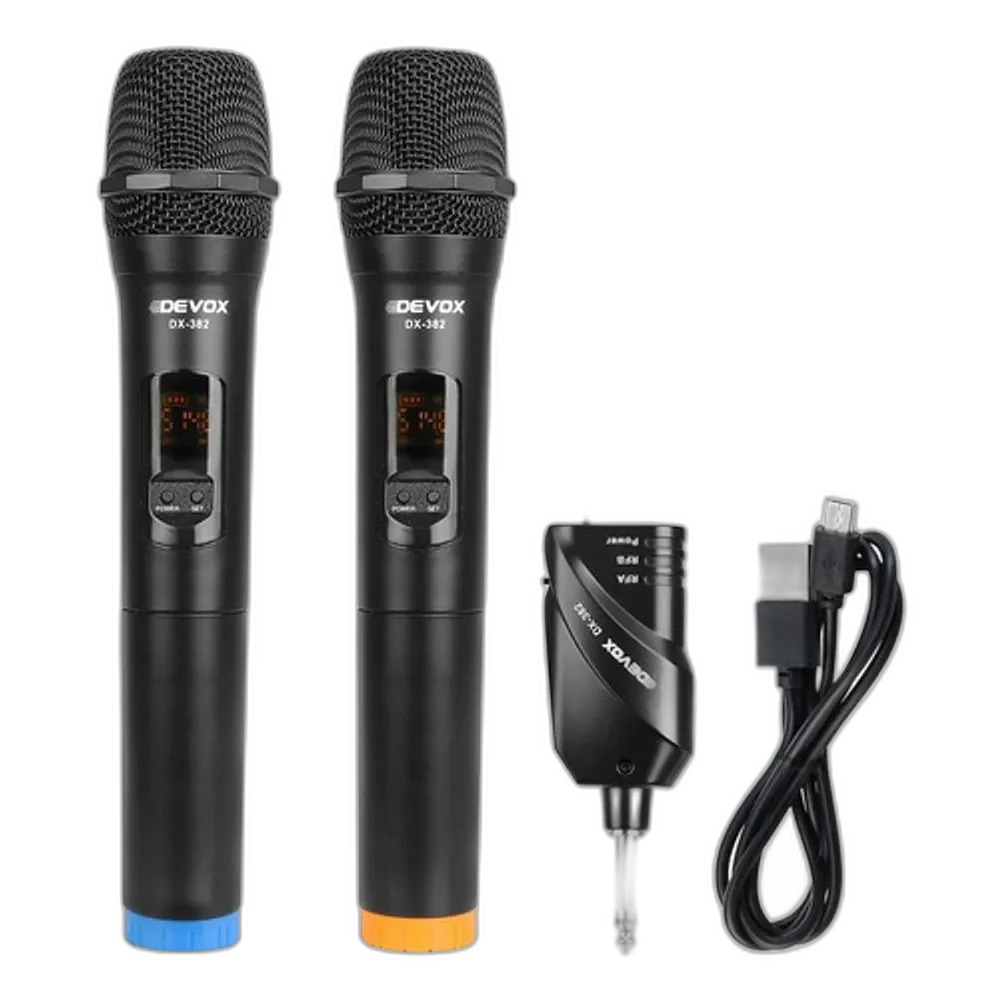 Sistema de Microfone Sem Fio Duplo Devox DX-382 UHF com 20 Frequências e Display Digital