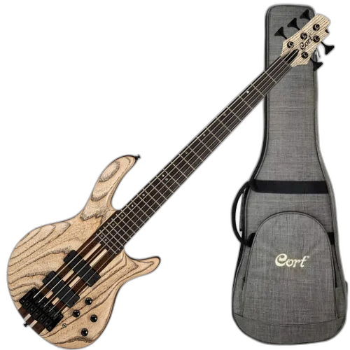 Contrabaixo Cort A5 Ultra Ash ENB Etched Natural Black 5 Cordas Ativo com Captadores Fishman Fluence e Bag
